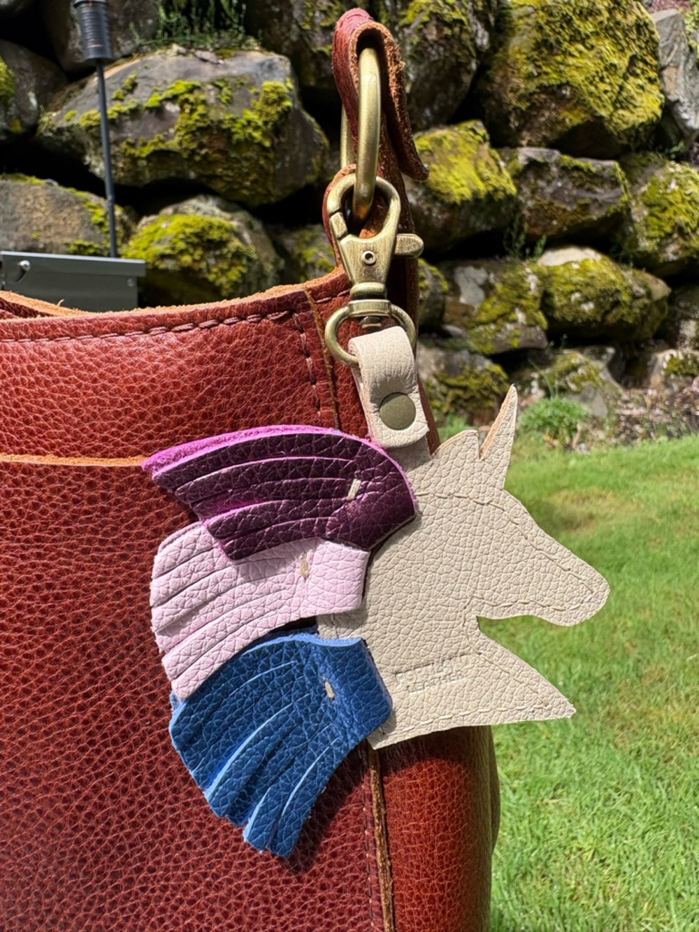 PLG Unicorn Keychain Bag Charm Lobster Clasp Pebbled Bone Blue Pink Purple - Picture 5 of 10